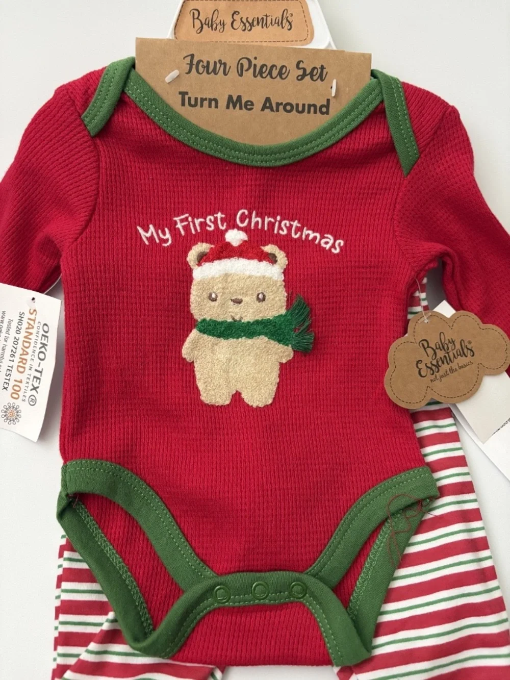 New Baby Essentials My First Christmas 4 Pc Outfit Bear Unisex 3 Months Set